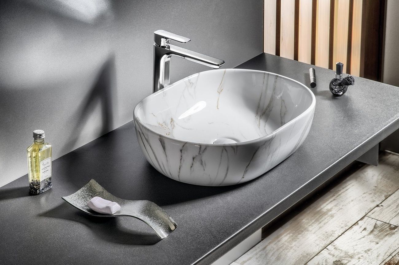 Sapho Dalma umywalka 59x42 cm nablatowa owalna carrara MM417