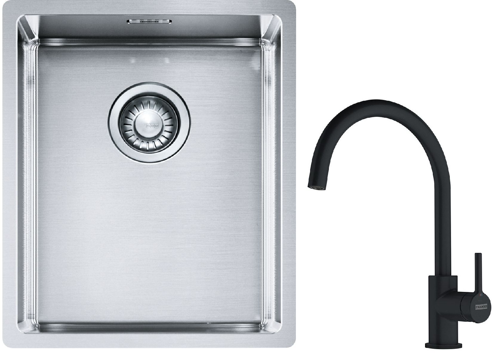 Franke Box BXX 210/110-34 zlewozmywak 38x45 cm stalowy z baterią kuchenną Lina czarny mat (1270453653, 1150626019)