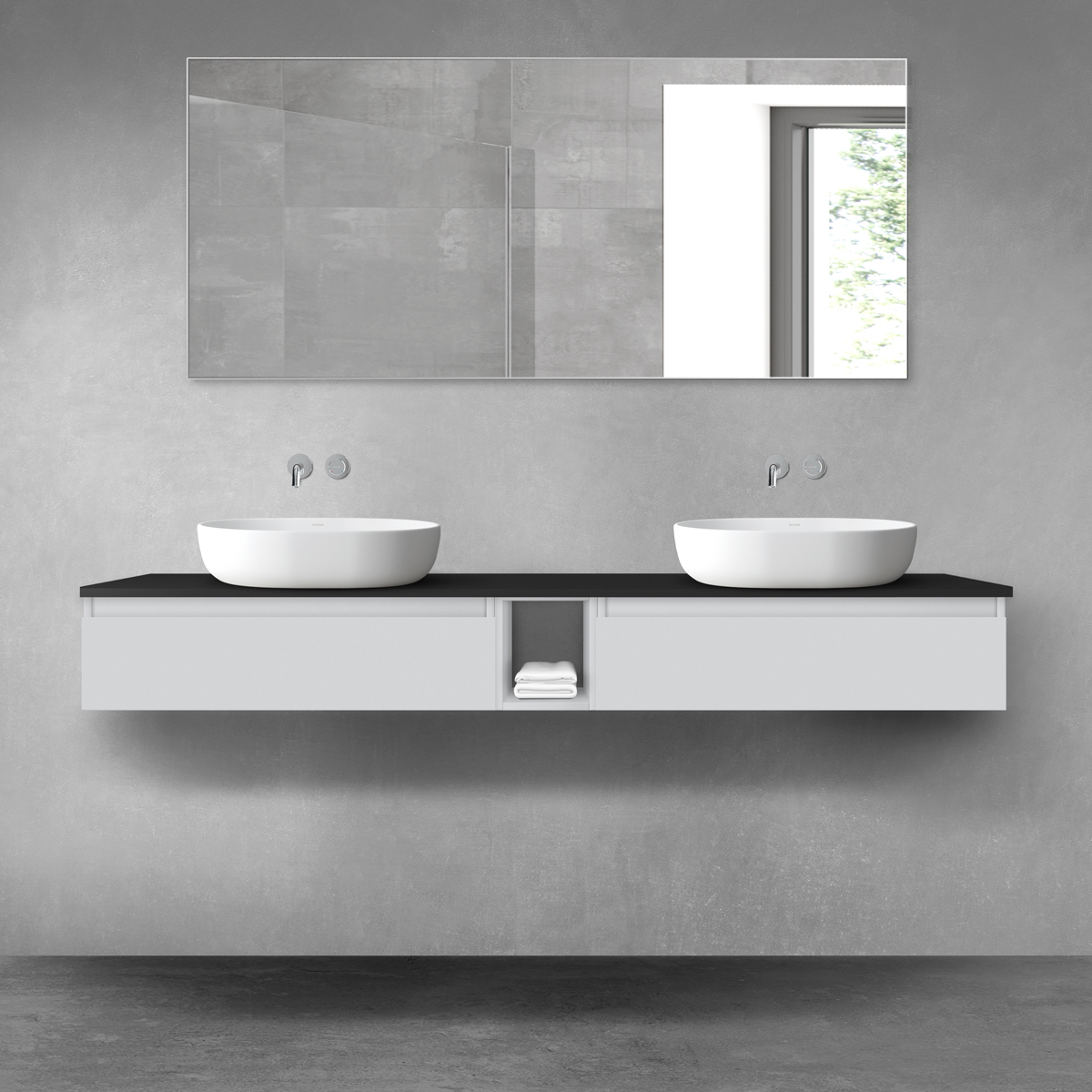 Oltens Vernal zestaw mebli łazienkowych 180 cm z blatem szary mat/czarny mat 68652700 - Wysyłka w 24h