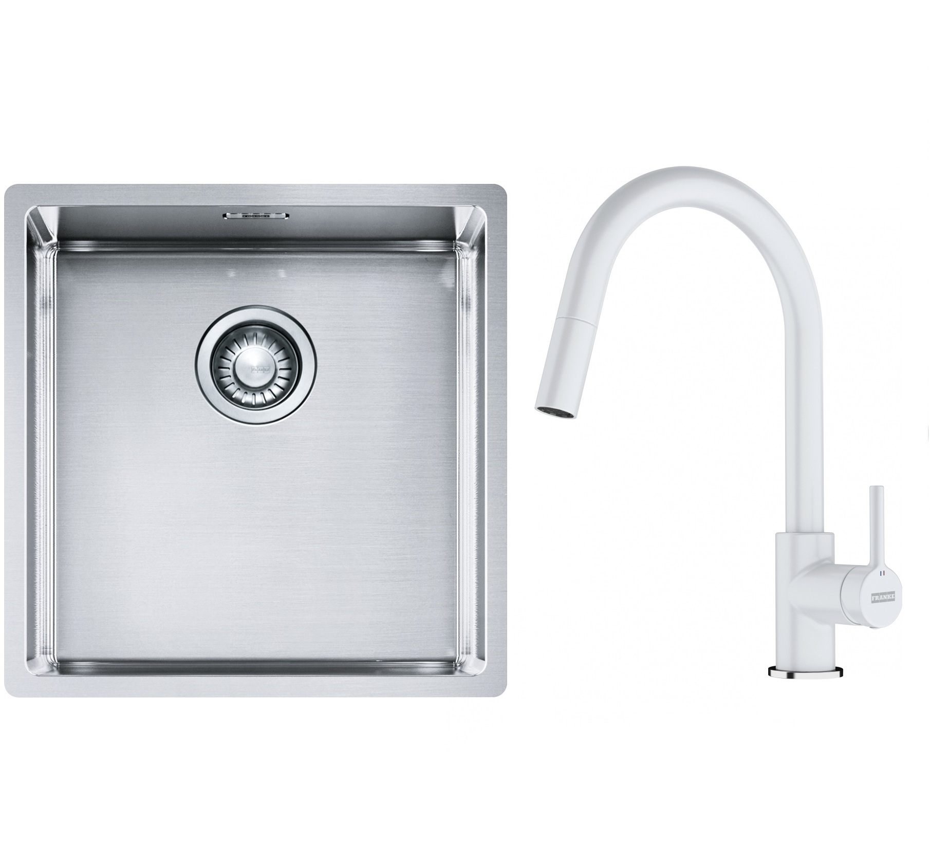 Franke Box BXX 210/110-40 zlewozmywak 45x44 cm stalowy z baterią kuchenną Lina biały polarny (1270453654, 1150626081)