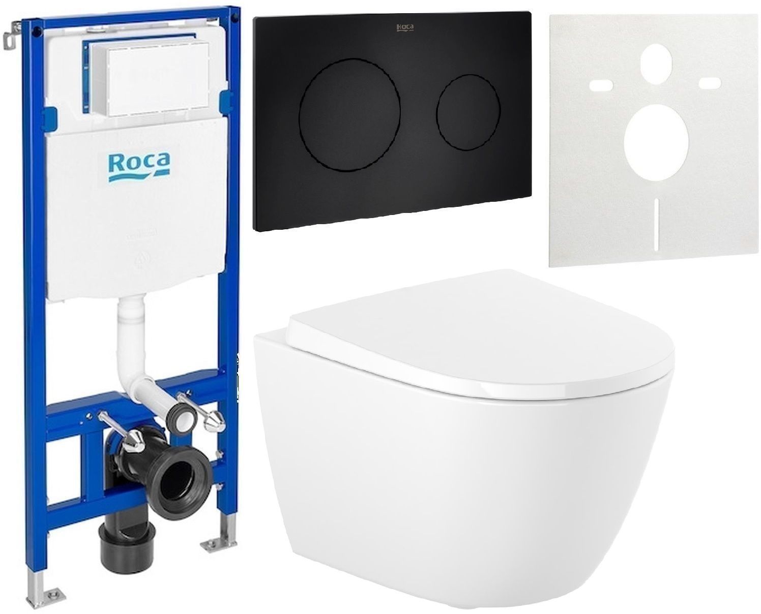 Zestaw Roca Ona miska WC wisząca Supraglaze z deską sedesową wolnoopadającą i stelaż podtynkowy Duplo One z przyciskiem spłukującym ... - Wysyłka w 
