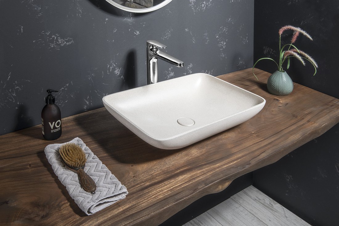 Sapho Infrane umywalka 57x37 cm nablatowa prostokątna betonowa biały piaskowiec AR460