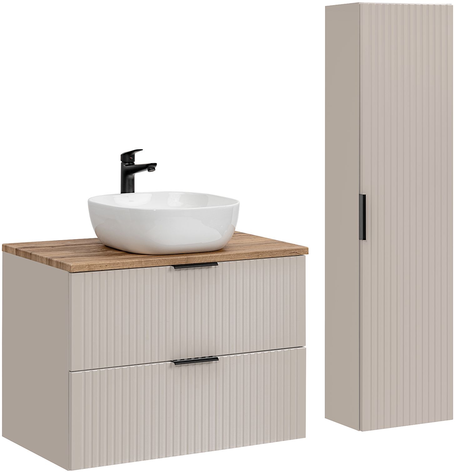 Comad Adel Cashmere zestaw mebli łazienkowych szafka 80 cm podumywalkowa wisząca z umywalką i szafka wysoka 140 cm boczna kaszmir ... - Wysyłka w 24h