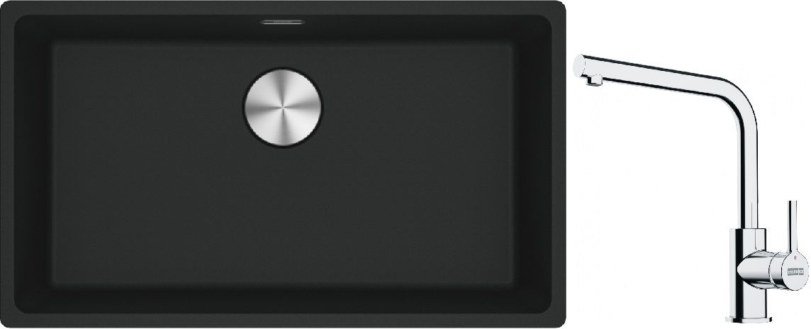 Franke Maris MRG 110-72 zlewozmywak 72x40 cm Fragranite czarny mat z baterią kuchenną Lina chrom (1250687260, 1150693230)
