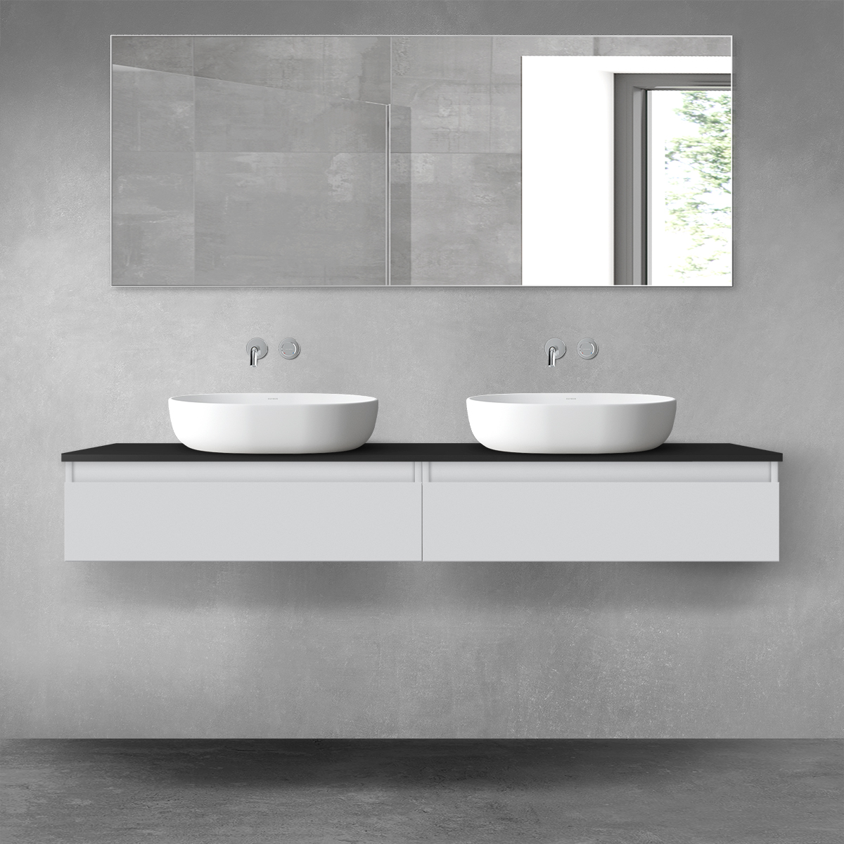 Oltens Vernal zestaw mebli łazienkowych 160 cm z blatem szary mat/czarny mat 68376700 - Wysyłka w 24h