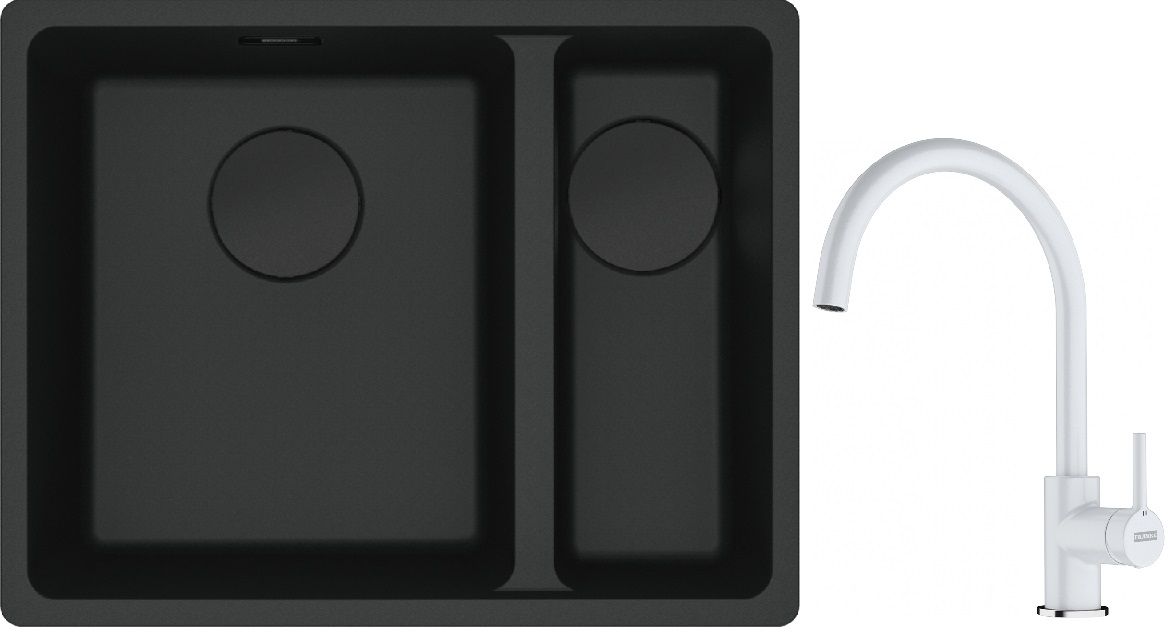Franke Maris MRG 160-34-15SBR zlewozmywak 52x40 cm Fragranite czarny mat z baterią kuchenną Lina biały polarny (1250697755, 1150626024)