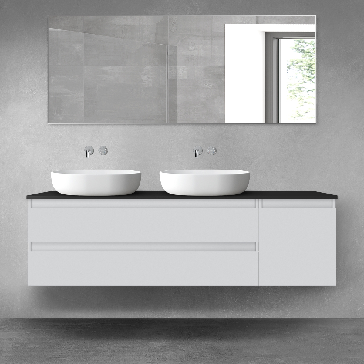 Oltens Vernal zestaw mebli łazienkowych 160 cm z blatem szary mat/czarny mat 68486700 - Wysyłka w 24h