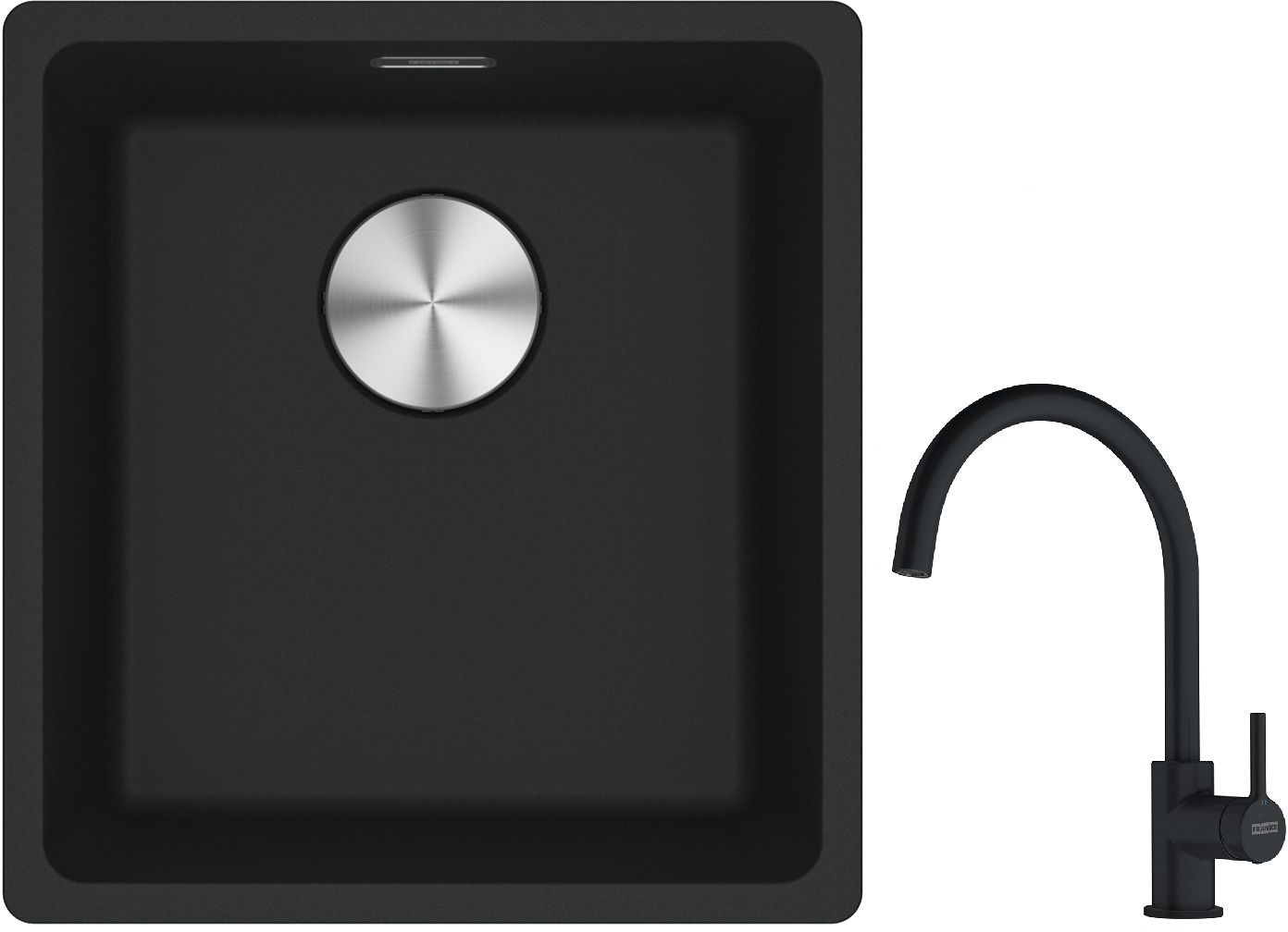 Franke Maris MRG 110-37 zlewozmywak 40x37 cm Fragranite z baterią kuchenną Lina czarny mat (1250687248, 1150626019)