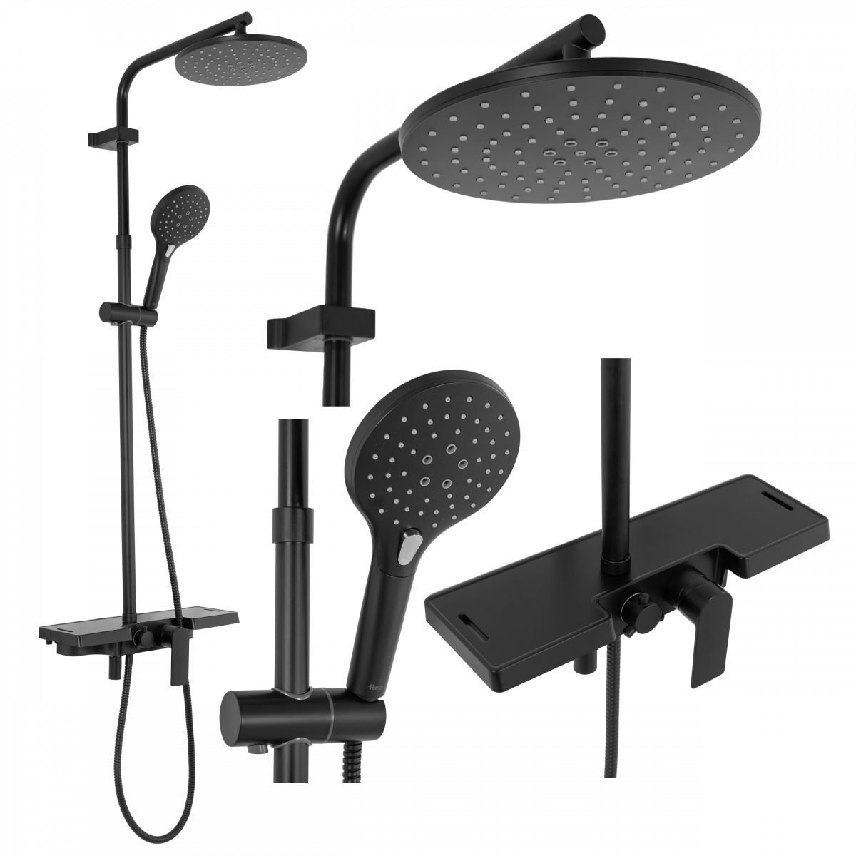 Rea Santos zestaw prysznicowy ścienny z deszczownicą czarny REA-P8803