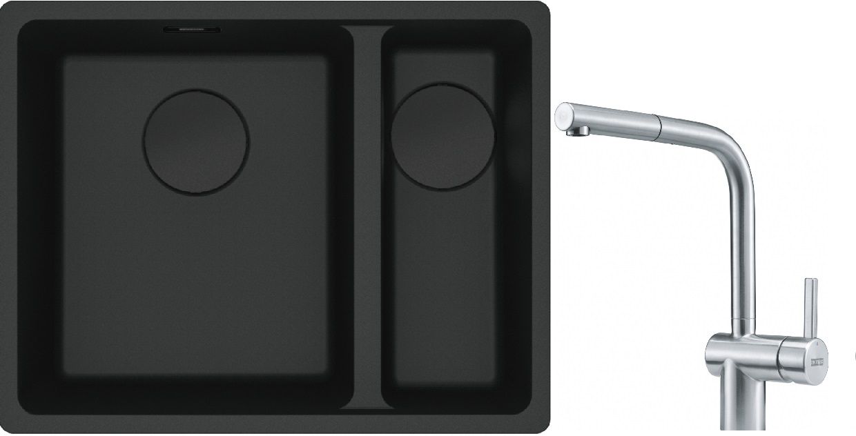 Franke Maris MRG 160-34-15SBR zlewozmywak 52x40 cm Fragranite czarny mat z baterią kuchenną Atlas stal szlachetna (1250697755, 1150521439)