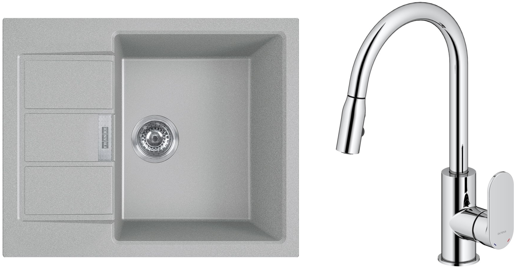 Zestaw Franke Sirius 2.0 S2D 611-62 zlewozmywak 62x50 cm z baterią kuchenną Oltens Lista kamienny szary/chrom (1430618668, 35202100) - Wysyłka w 24h