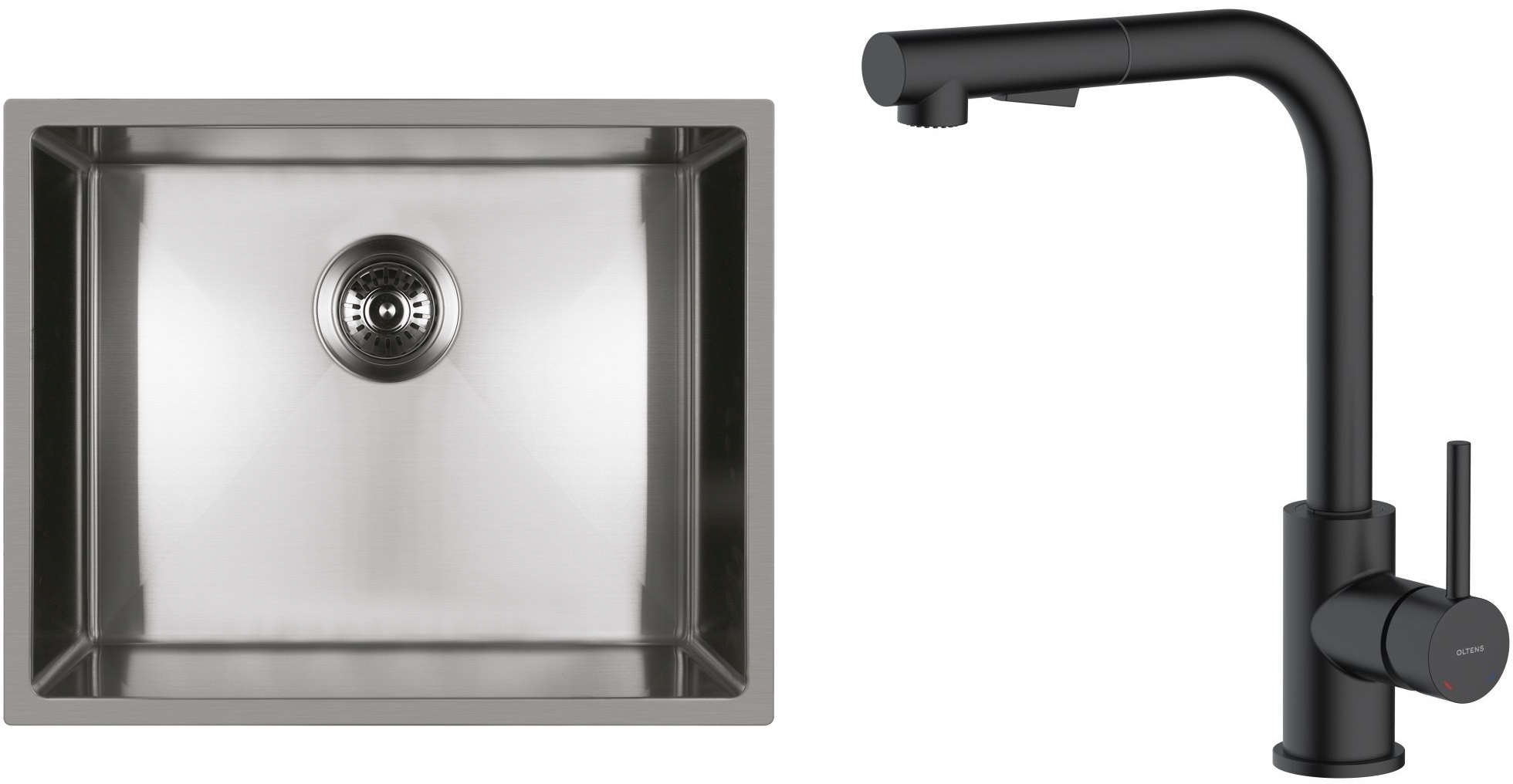 Zestaw Oltens Stalvask zlewozmywak stalowy 54x44 cm z baterią kuchenną Myvat stal polerowana/czarny mat (71101100, 35205300) - Wysyłka w 24h