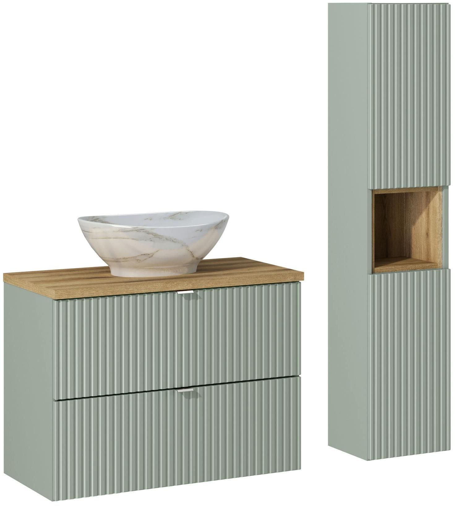 Comad Line Reed Green zestaw mebli łazienkowych szafka 80 cm podumywalkowa wisząca z umywalką i szafka wysoka 140 cm zielona SET-LRG B ...
