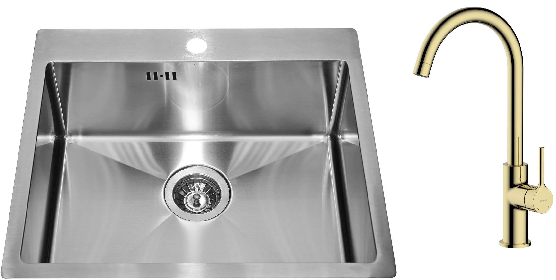 Zestaw Genesis Concept 10 zlewozmywak stalowy 54x48 cm z baterią kuchenną Oltens Skafta satyna/złoty połysk (1124382, 35206800)