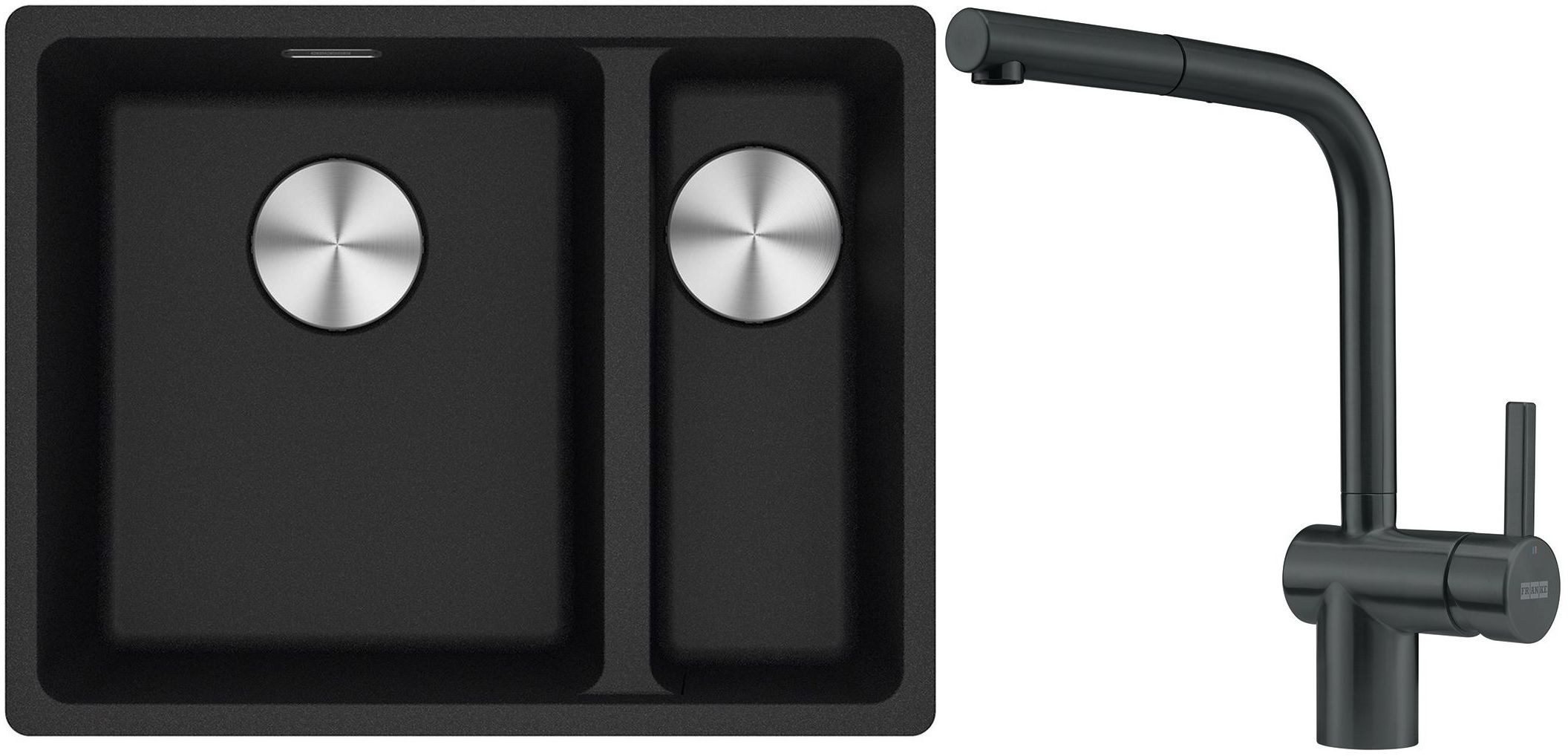 Franke Maris MRG 160-34-15SBR zlewozmywak 52x40 cm Fragranite onyx z baterią kuchenną Atlas czarna stal szlachetna (1250687265, ...