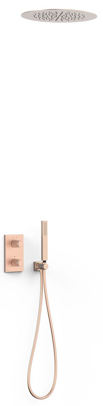 Tres Therm-Box zestaw prysznicowy podtynkowy termostatyczny z deszczownicą różowe złoto mat 24-K 21125006OPM
