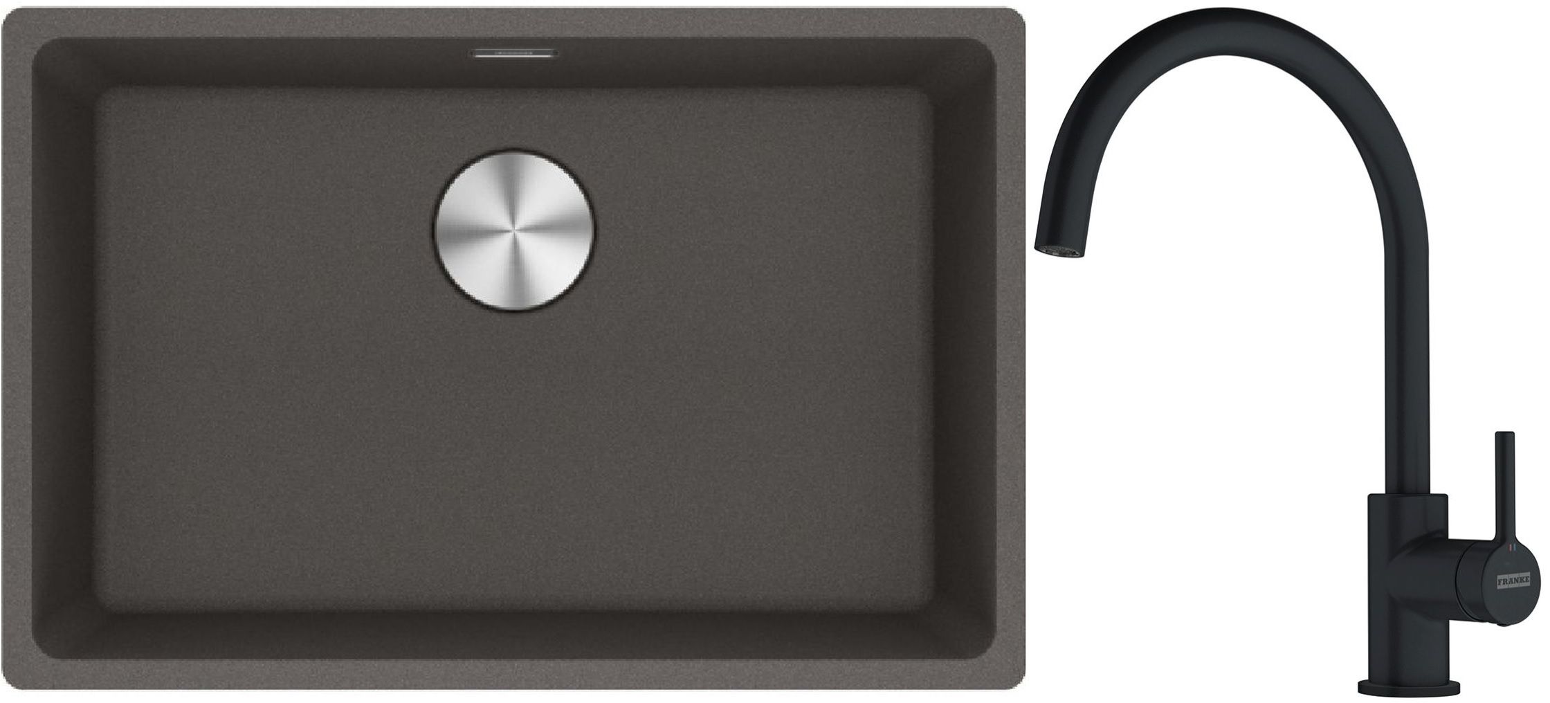 Franke Maris MRG 110-62 zlewozmywak granitowy 65,3x43,3 cm łupkowy szary z baterią kuchenną Lina czarny mat (1250716376, 1150626019)