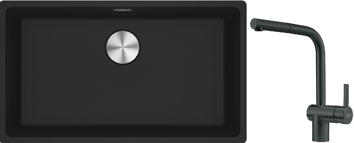 Franke Maris MRG 110-72 zlewozmywak 72x40 cm Fragranite czarny mat z baterią kuchenną Atlas czarna stal szlachetna (1250687260, ...