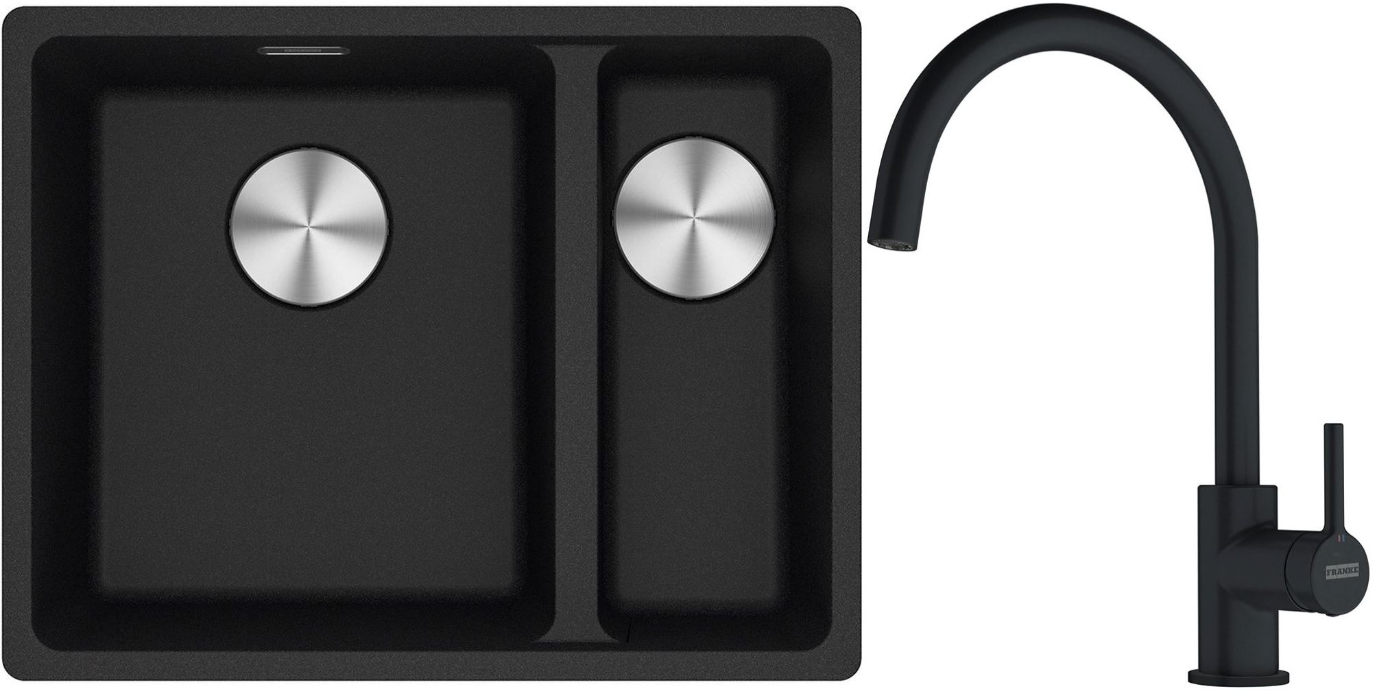 Franke Maris MRG 160-34-15SBR zlewozmywak 52x40 cm Fragranite onyx z baterią kuchenną Lina czarny mat (1250687265, 1150626019)