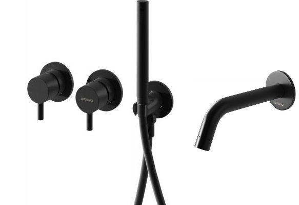 Zestaw Kohlman Axel bateria wannowo-prysznicowa z wylewką Roxin Black czarny mat (QW260A, QW230RB)