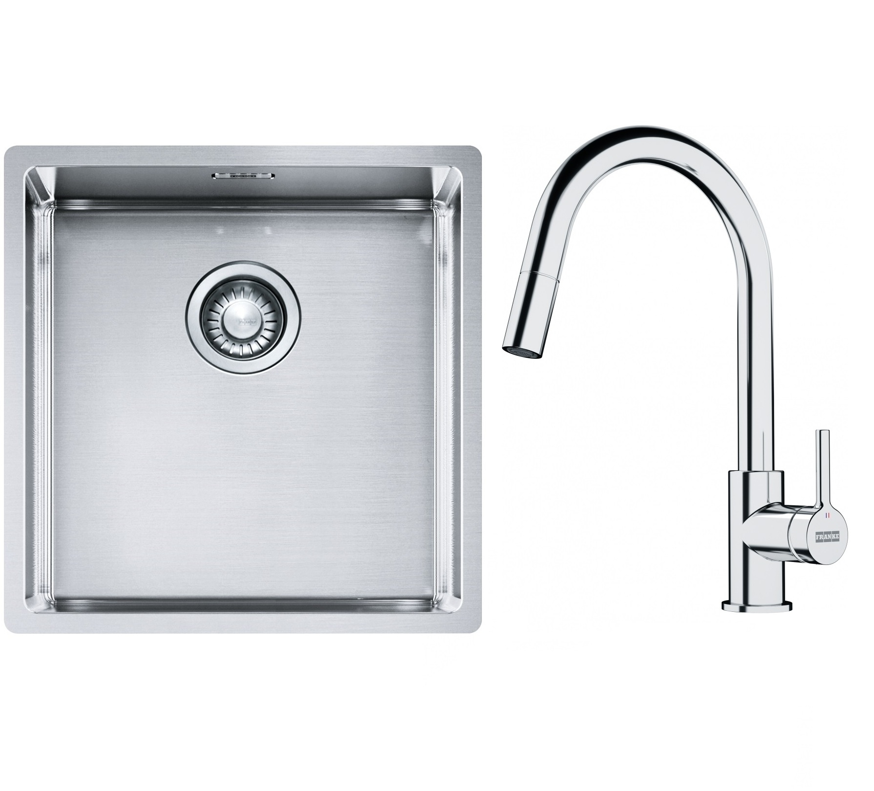 Franke Box BXX 210/110-40 zlewozmywak 45x44 cm stalowy z baterią kuchenną Lina chrom (1270453654, 1150693229)