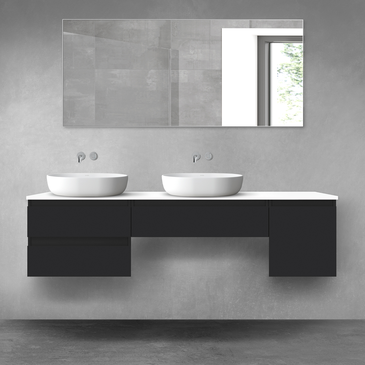 Oltens Vernal zestaw mebli łazienkowych 180 cm z blatem czarny mat/biały połysk 68534300 - Wysyłka w 24h
