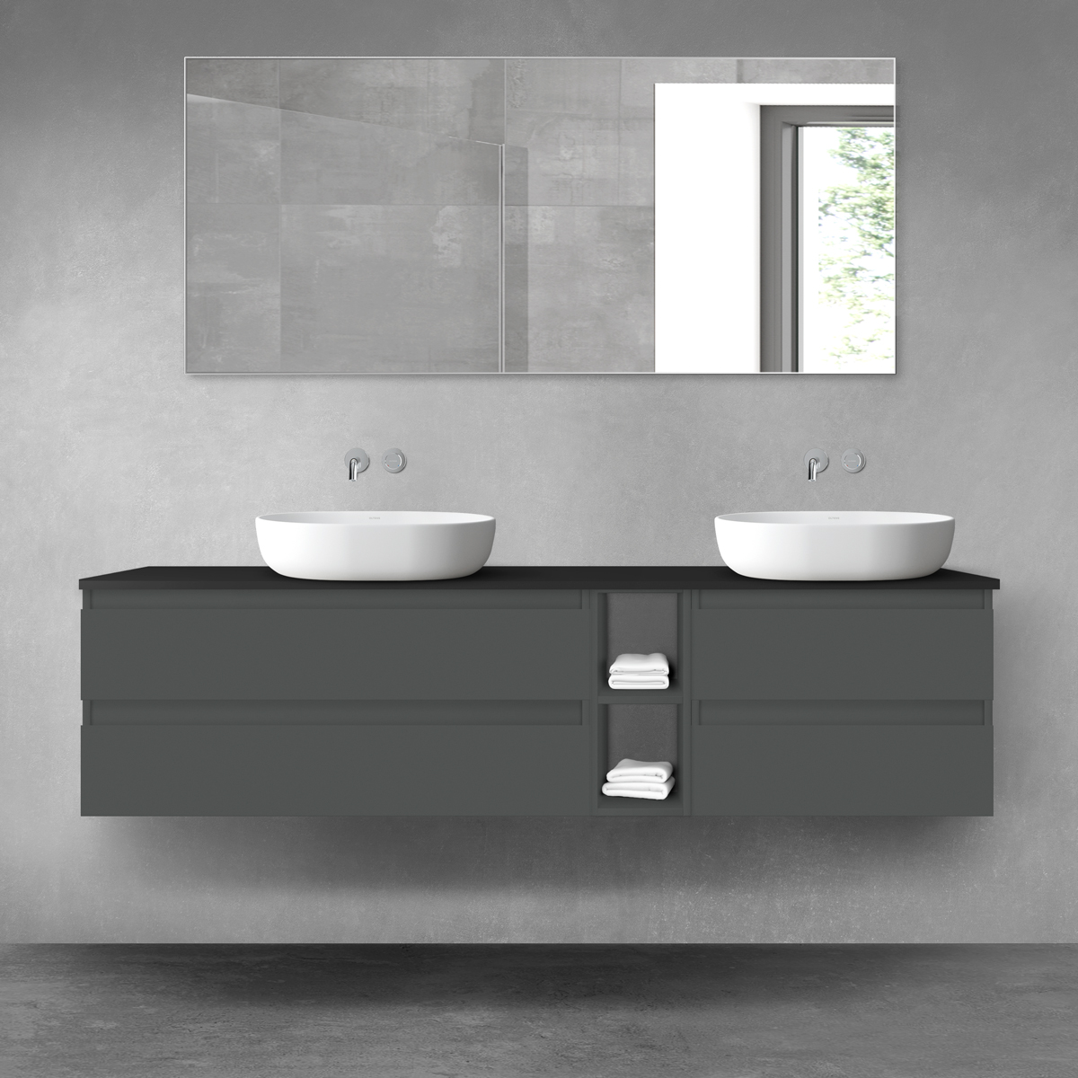 Oltens Vernal zestaw mebli łazienkowych 180 cm z blatem grafit mat/czarny mat 68640400 - Wysyłka w 24h