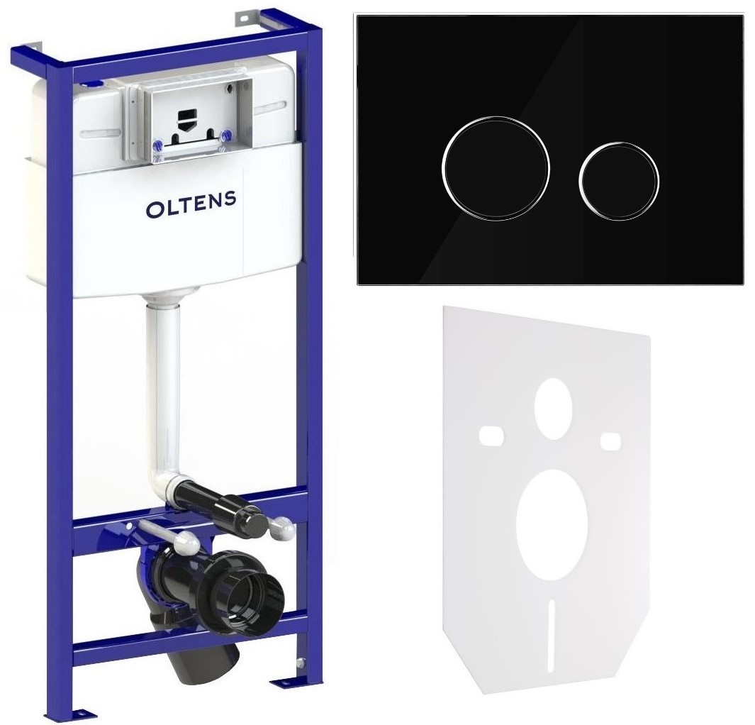 Oltens Triberg stelaż podtynkowy do WC z przyciskiem spłukującym szklanym Lule chrom/czarny (50001000, 57201300, 49301000) - Wysyłka w 24h