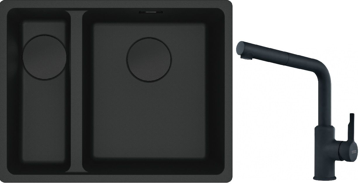 Franke Maris MRG 160-34-15SBL zlewozmywak 52x40 cm Fragranite czarny mat z baterią kuchenną Urban czarny mat (1250697756, 1150627523) - Wysyłka w 24h
