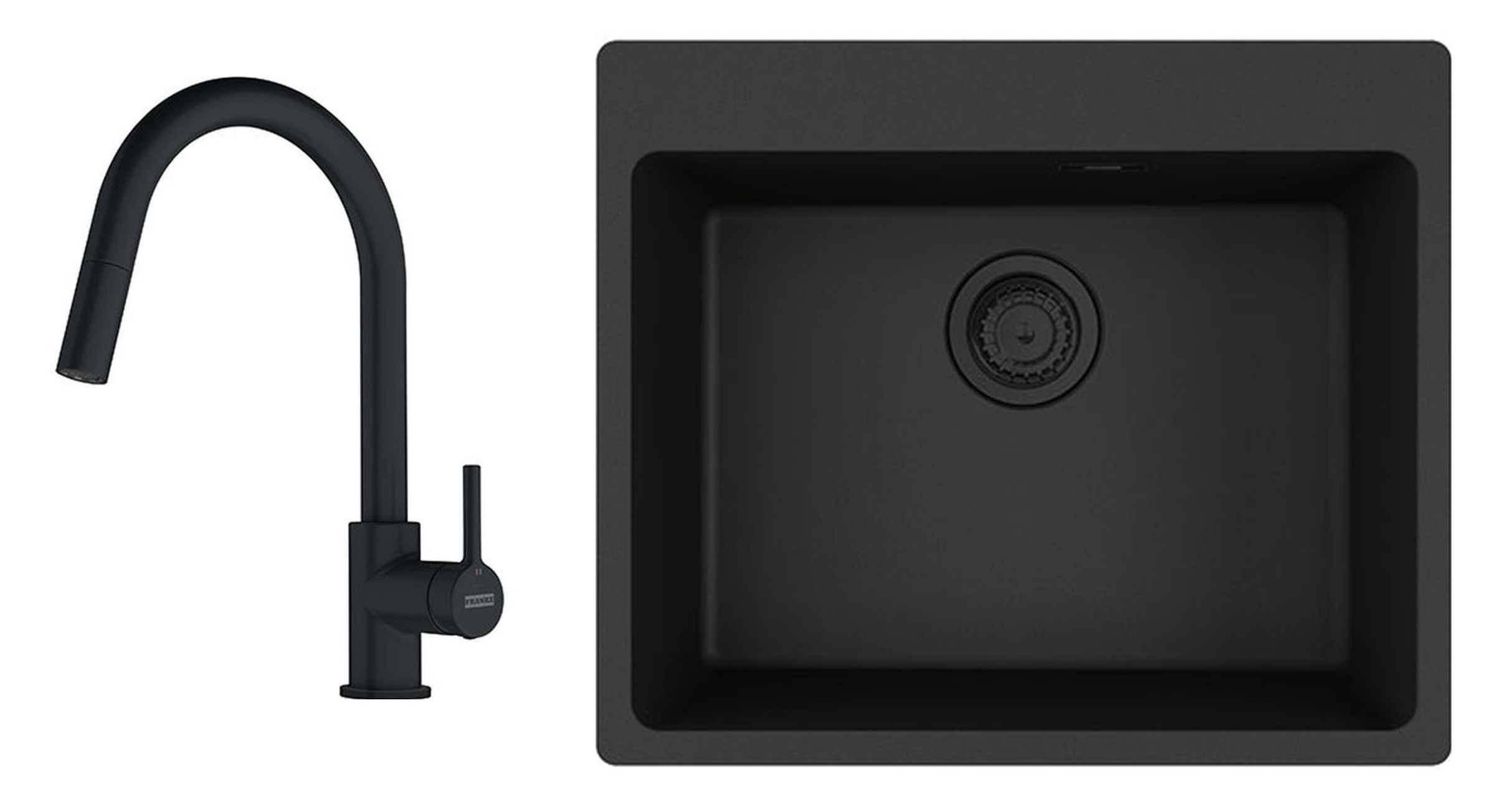 Zestaw Franke Maris MRG zlewozmywak granitowy z baterią kuchenną Lina Pull-Out czarny mat (1140661794, 1150626053) - Wysyłka w 24h