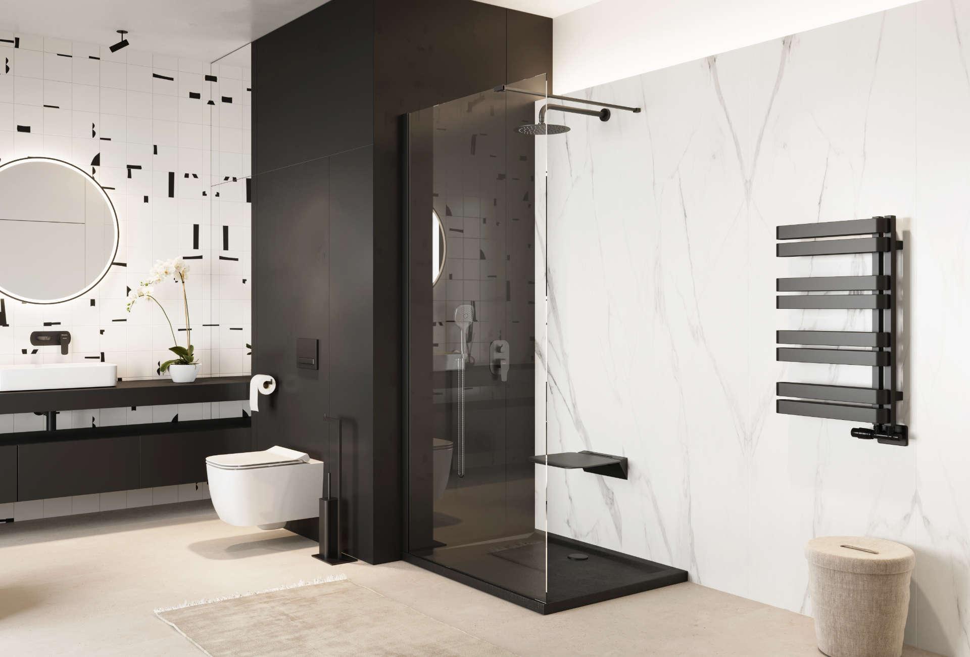 Excellent Vidoq ścianka prysznicowa walk-in 120 cm czarny mat/szkło przezroczyste KAEX.1506.1200.LP.BL