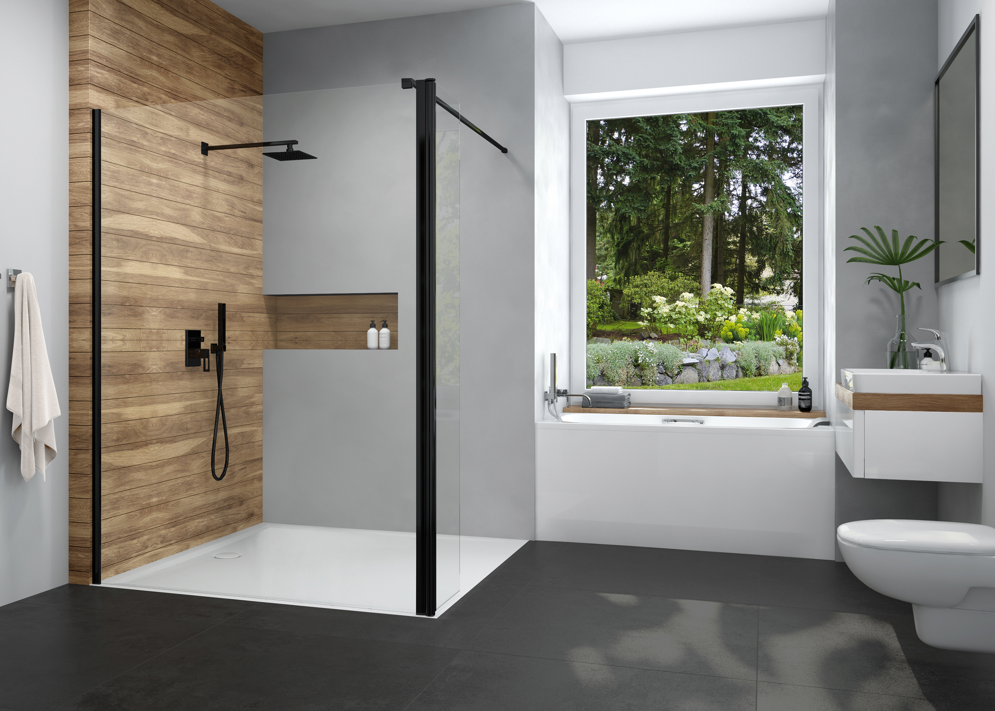 Sanplast Exa Line kabina prysznicowa walk-in 80x33,5 cm czarny mat/szkło przezroczyste 600-540-0970-59-401