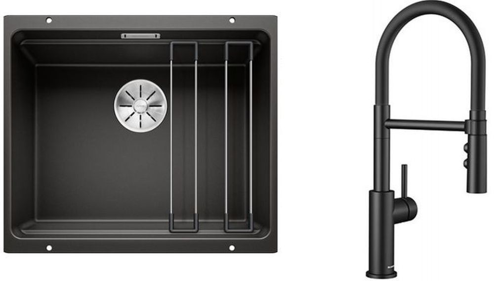 Zestaw Blanco Etagon 500-U zlewozmywak granitowy czarny z baterią kuchenną Catris-S czarny (525887, 525793) - Wysyłka w 24h