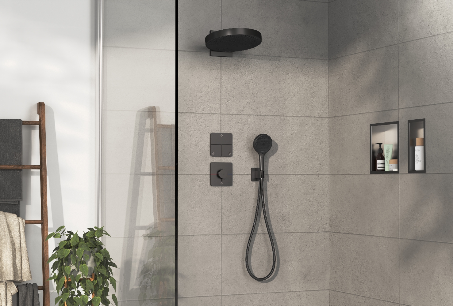 Hansgrohe ShowerSelect Comfort Q bateria prysznicowa podtynkowa termostatyczna czarny chrom szczotkowany 15589340