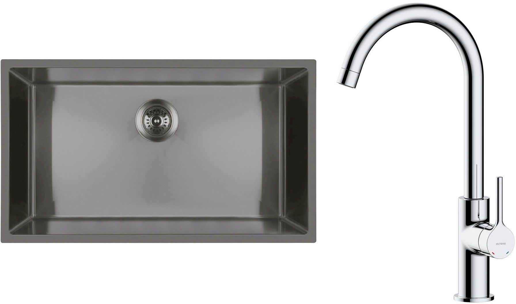 Zestaw Oltens Stalvask zlewozmywak stalowy 76x44 cm z baterią kuchenną Skafta czarny/chrom (71102300, 35206100) - Wysyłka w 24h