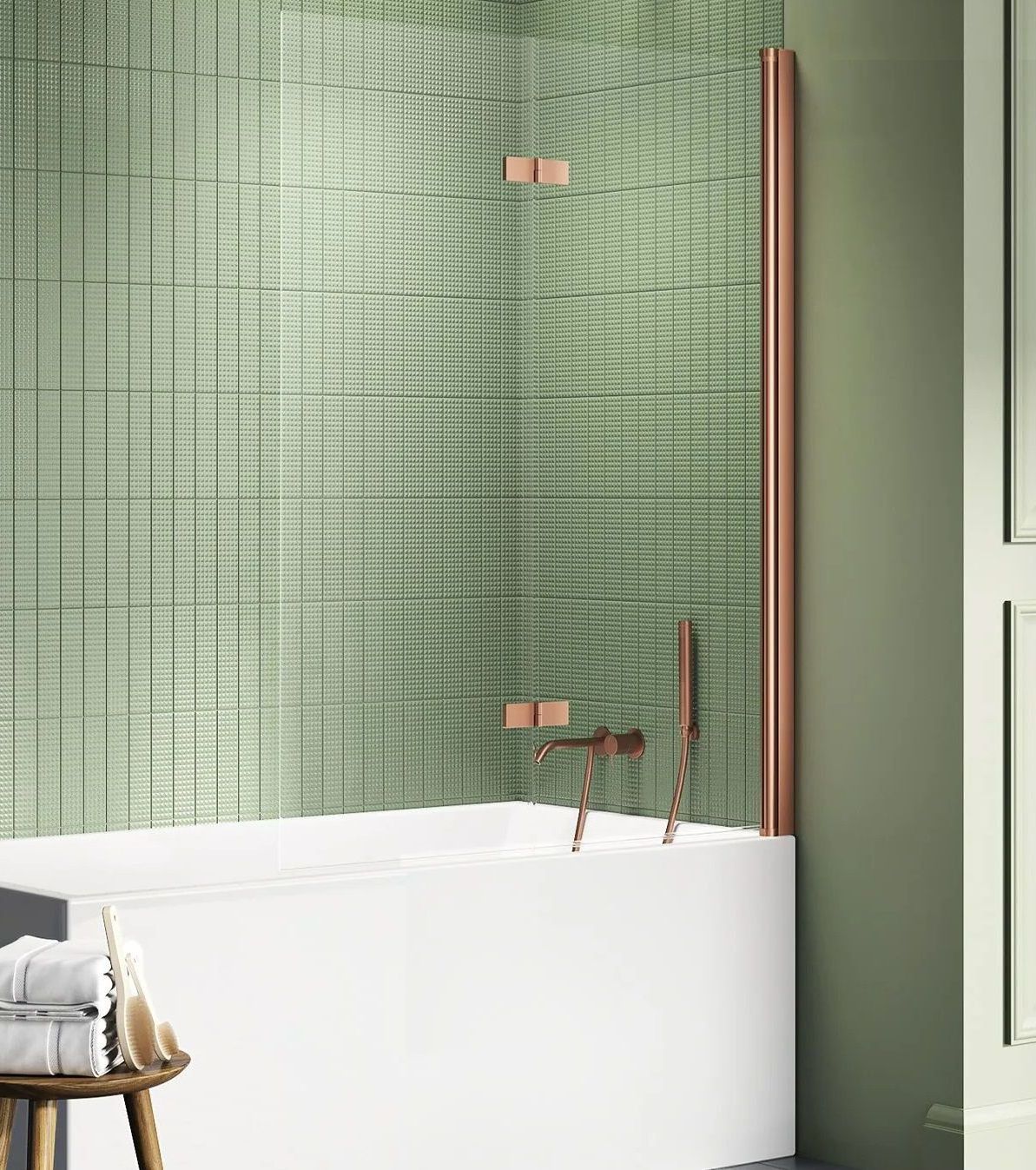 New Trendy New Soleo Copper Brushed parawan nawannowy 100 cm prawy miedź szczotkowana/szkło przezroczyste P-0124