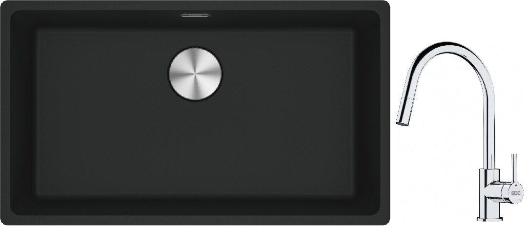 Franke Maris MRG 110-72 zlewozmywak 72x40 cm Fragranite czarny mat z baterią kuchenną Lina chrom (1250687260, 1150693229)