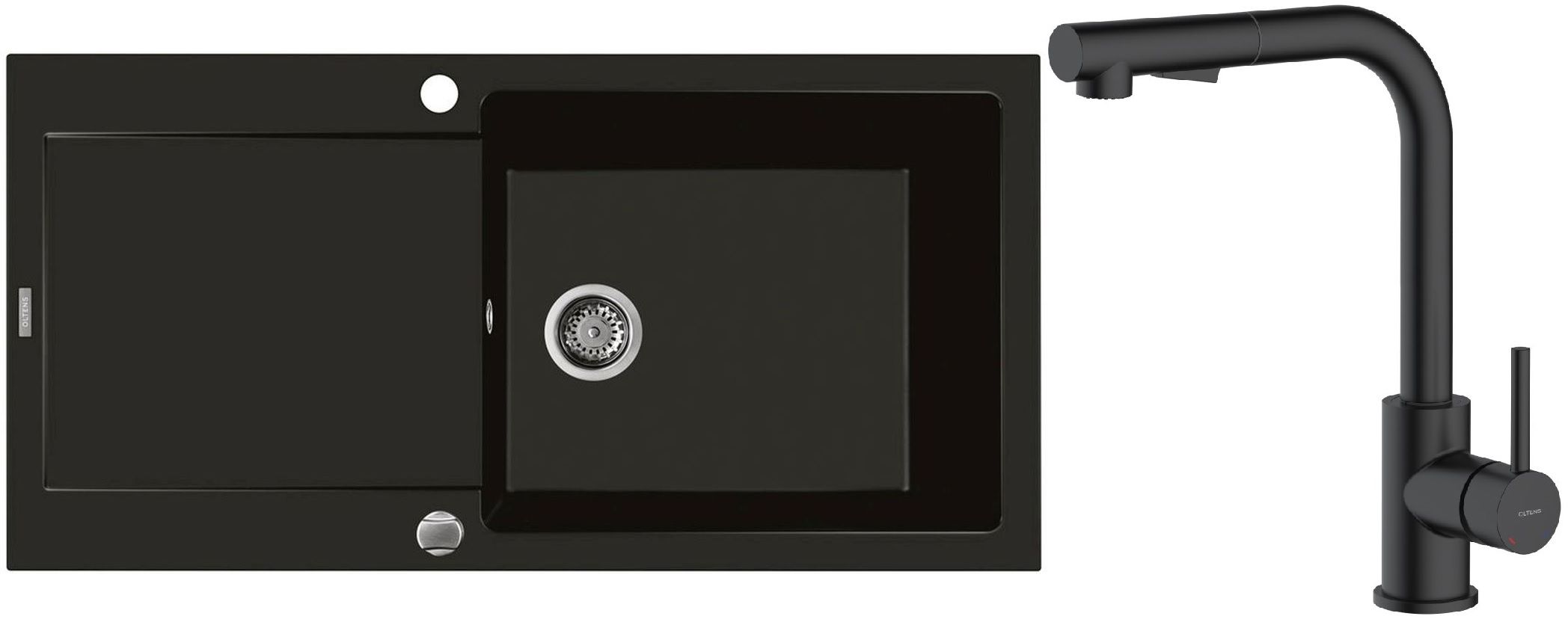 Zestaw Oltens Gravan zlewozmywak granitowy 1-komorowy 100x50 cm z baterią kuchenną Myvat czarny mat (72101300, 35205300) - Wysyłka w 24h