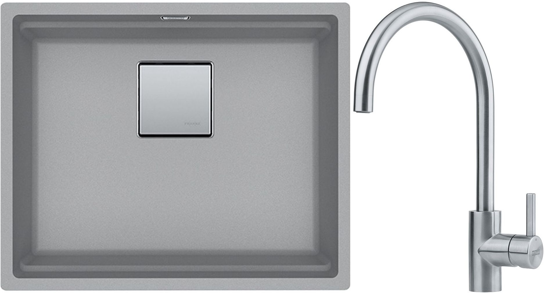 Franke Kanon KNG 110-52 zlewozmywak 52x42 cm Fragranite kamienny szary z baterią kuchenną Eos Neo stal szlachetna (1250528615, 1150590044)