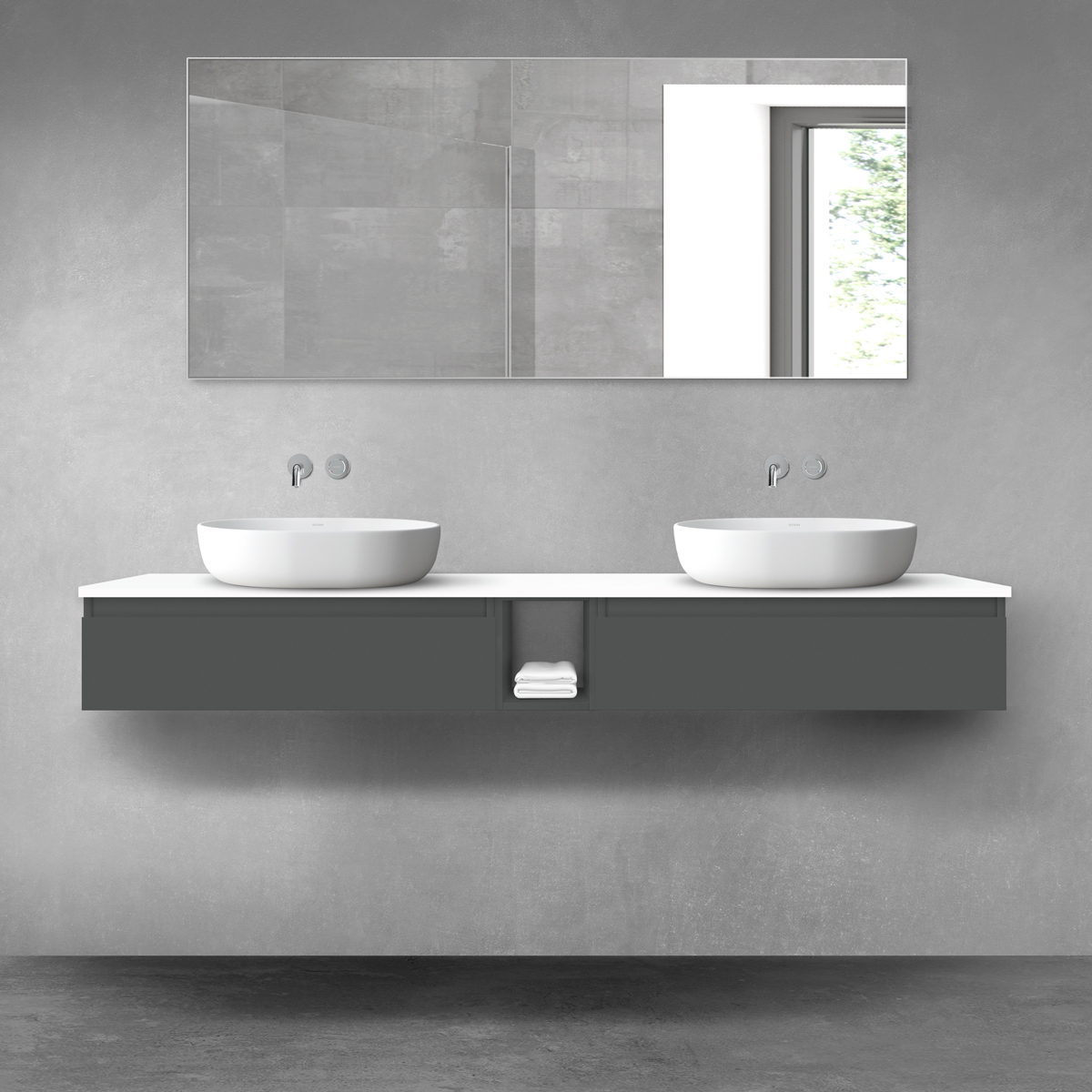 Oltens Vernal zestaw mebli łazienkowych 180 cm z blatem grafit mat/dąb 68651400 - Wysyłka w 24h