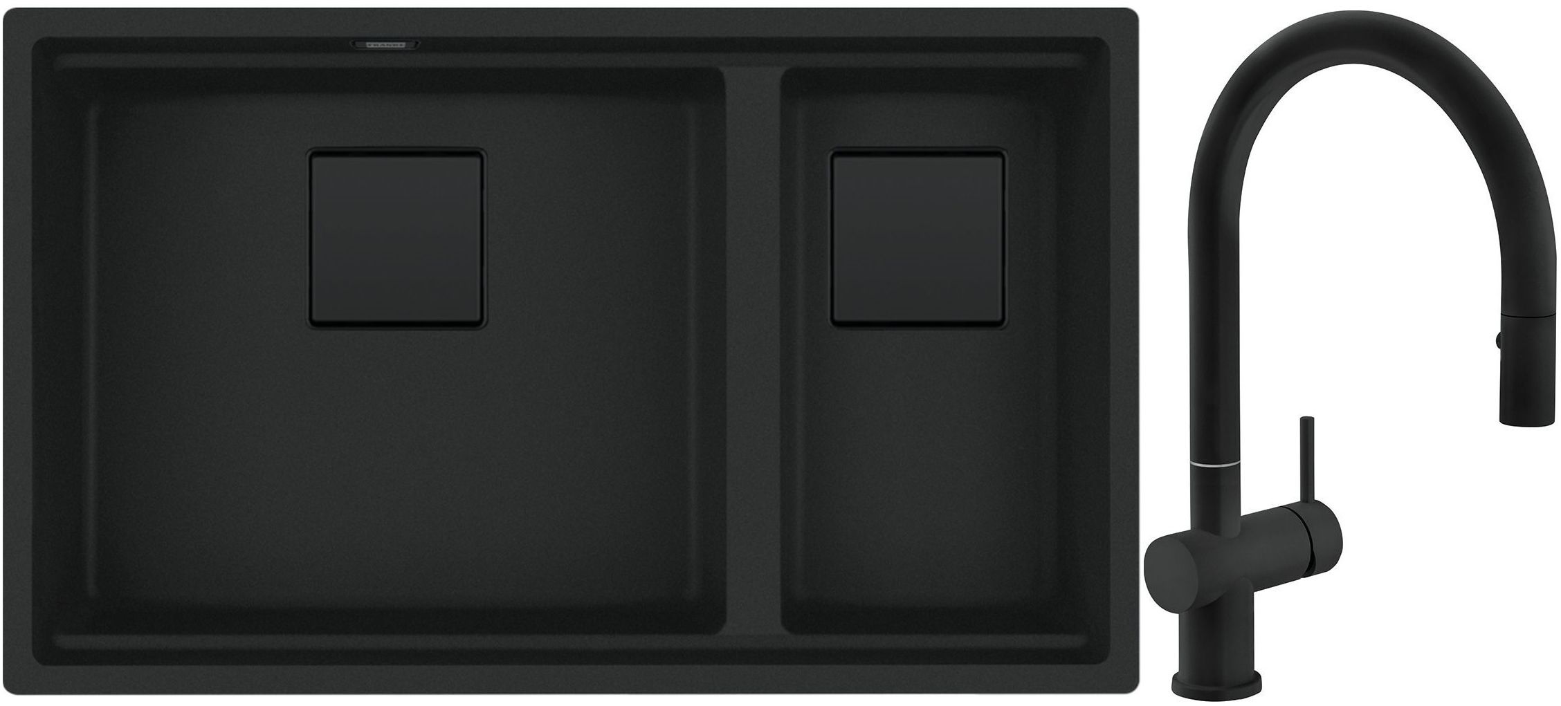 Franke Kanon KNG 160-46-21 zlewozmywak granitowy 76x46 cm czarny mat z baterią kuchenną Active Neo czarny mat (1250721162, 1150653404)