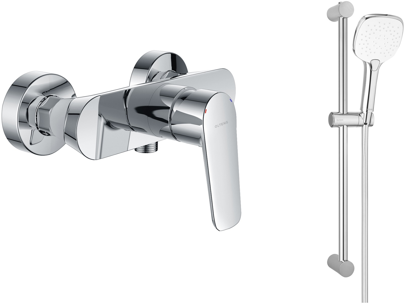 Zestaw Oltens Vernal bateria prysznicowa ścienna z kompletem natryskowym Driva EasyClick (S) Alling chrom/biały (33004100, 36002110) - Wysyłka w 24h
