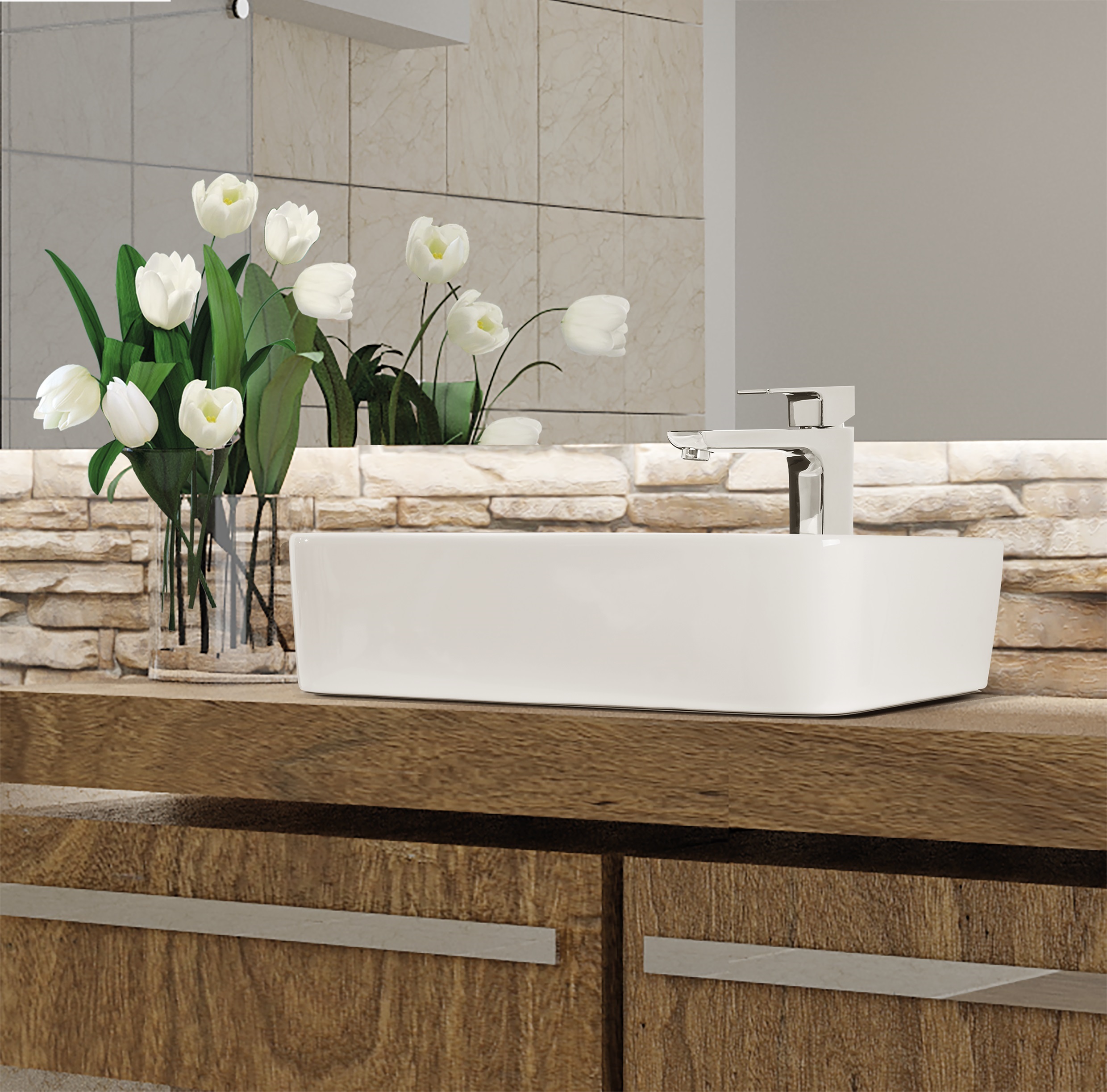 Invena Paros umywalka 48,5x37,5 cm nablatowa prostokątna biała CE-36-001