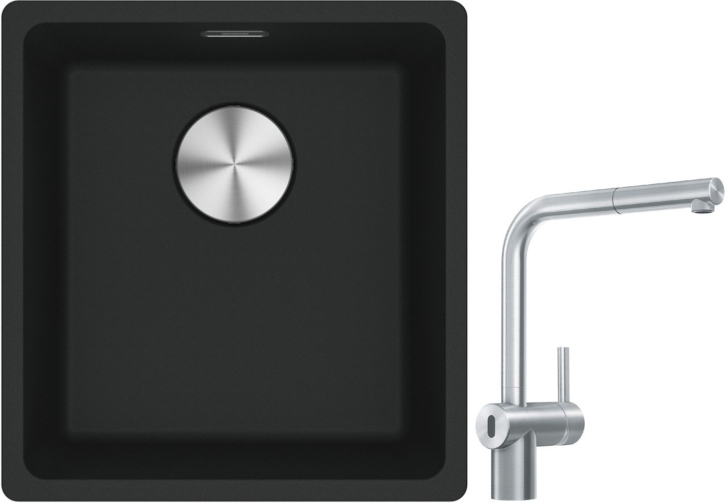 Franke Maris MRG 110-37 zlewozmywak 40x37 cm Fragranite czarny mat z baterią kuchenną Atlas Neo Sensor stal szlachetna (1250687248, ...