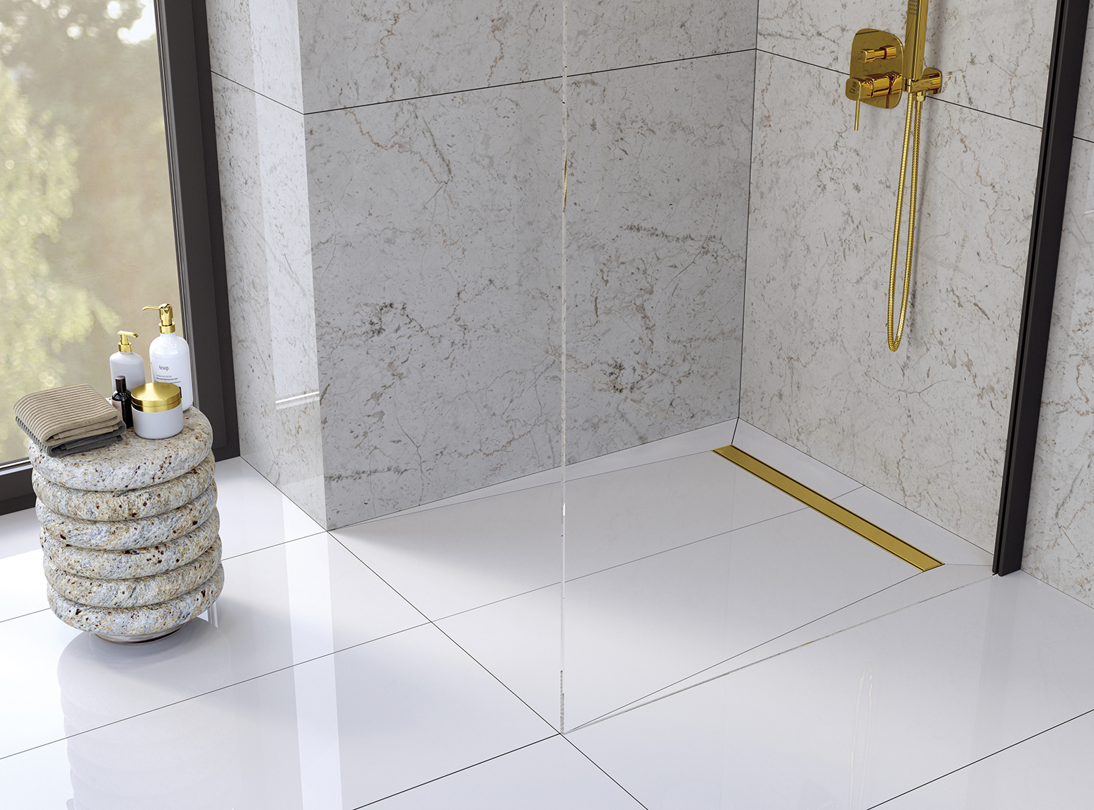 Laveo Basso odpływ liniowy 50 cm ruszt odwracalny złoty COBG50D