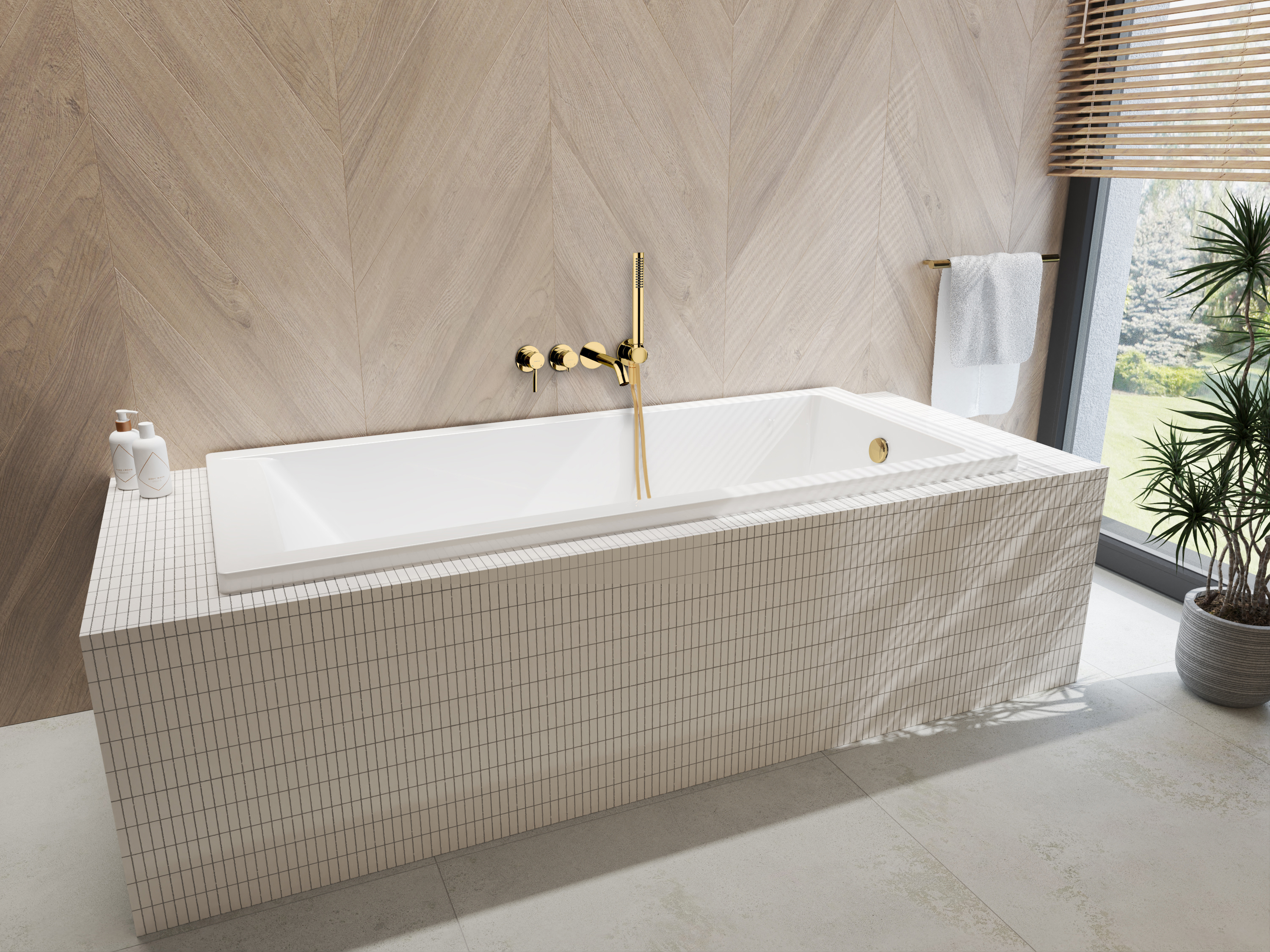 Oltens Molle bateria wannowo-prysznicowa podtynkowa 4-otworowa złoty połysk 34105800 - Wysyłka w 24h