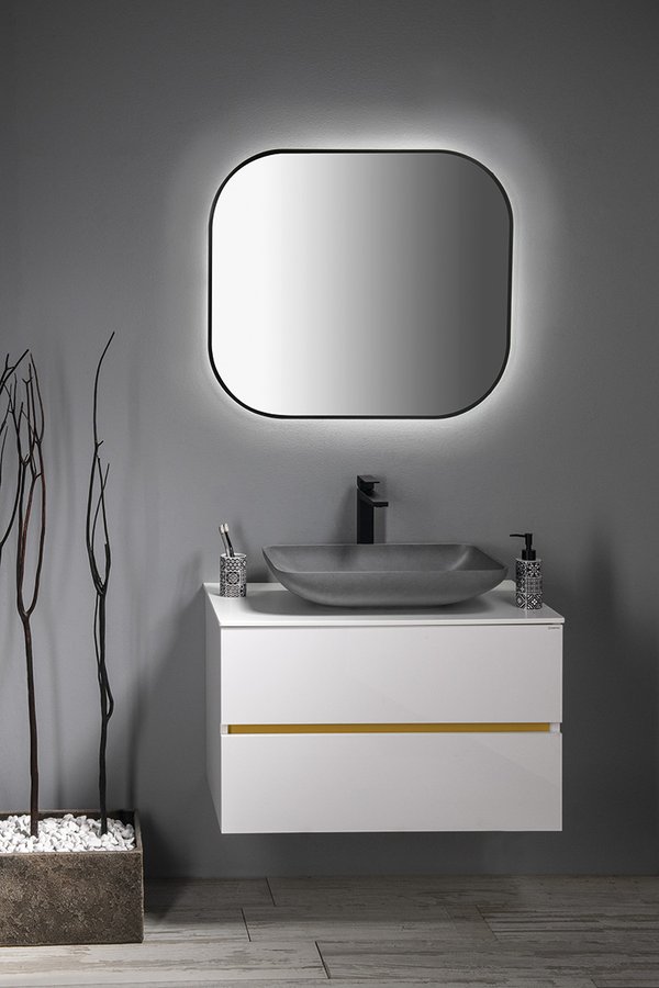 Sapho Infrane umywalka 57x37 cm nablatowa prostokątna betonowa czarny granit AR464