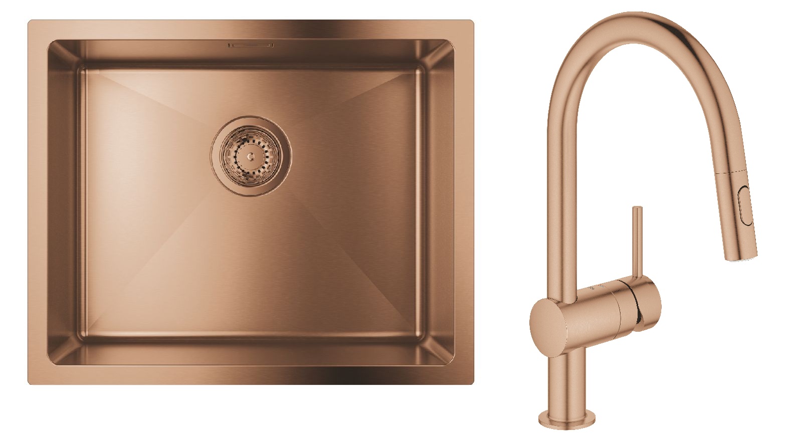 Zestaw Grohe K700U zlewozmywak stalowy 55x45 cm z baterią Grohe Minta brushed warm sunset (31574DL1, 32321DL2)