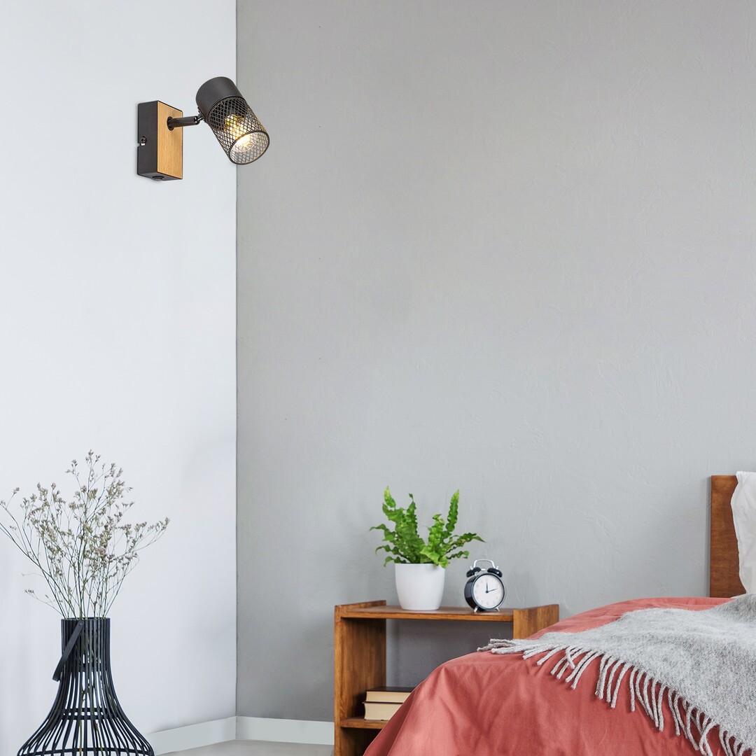 Rabalux Metta kinkiet 1x14W czarny/dąb 71151