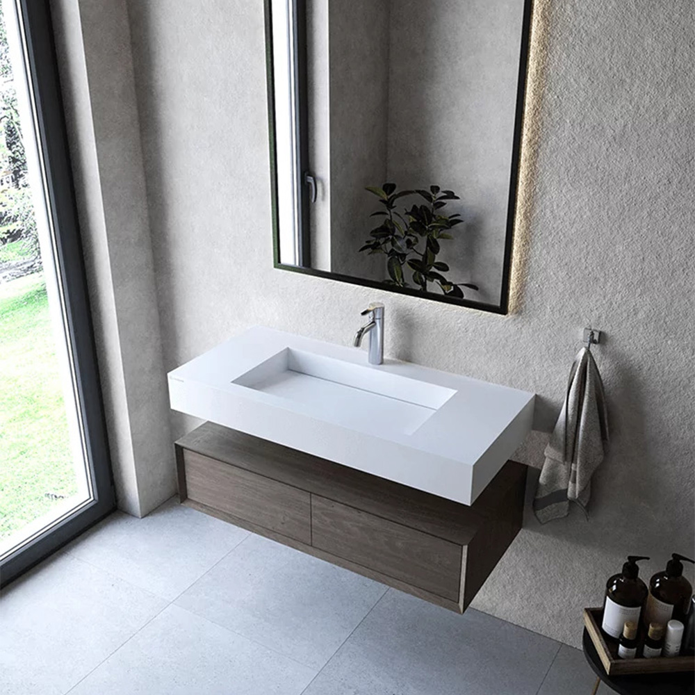 Cristalstone Linea Ideal umywalka 100x45 cm ścienna prostokątna biały U1000-MCOLC